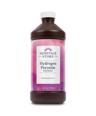 Heritage Store Hydrogen Peroxide Mouthwash  Oral Care with Refreshing Wintermint  Gentle Bubbling Action for Clean  Healthy Gums & a Fresh Mouth  Sweetened with Xylitol  Cool Mint Flavor  16oz