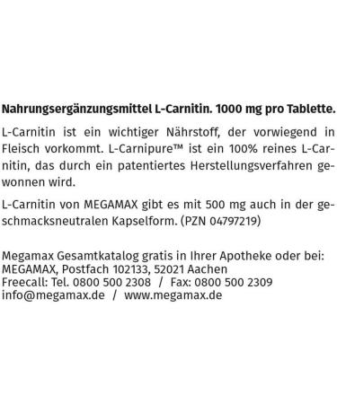 MEGAMAX L-Carnitine 1000 mg Tablets (60 pcs) - Boost Energy & Weight Loss - International Shipping Available - Buy Online on GoSupps.com