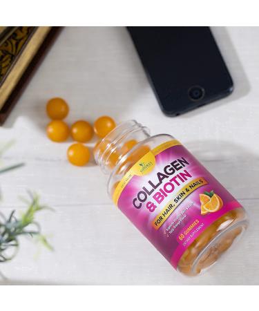Extra Strength Collagen Gummies with Biotin for Hair, Skin & Nails - 60 Gummy Vitamins with Hydrolyzed Peptides & Vitamins E, C, Zinc - Non-GMO Formula for Women & Men - Buy Online on GoSupps.com