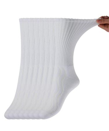 +MD Mens 8 Pairs Non-Binding Cotton Crew Diabetic/Dress Socks with Seamless Toe and Cushion Sole White 10-13 White(8pairs) 10-13