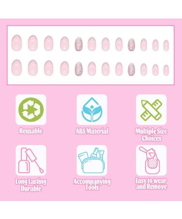 24pcs Short Square False French Tip False Nails Stick on Nails Glitter Press on Nails Removable Glue - on Fake Nails Acrylic Full Cover Nails Women Girls Nail Art Accessories (French Flash Pink) - Buy Online on GoSupps.com