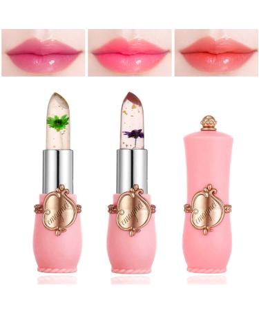LZYLLS 2 Pack Crystal Jelly Flower Lipstick Magic Temperature Color Change Lip Gloss Lip Stick PH Clear Magic Lipstick Long Lasting Nutritious Moisturizing Lip Balm(Set C) 5+6