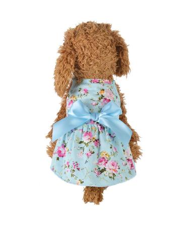 HshDUti Sweetie Bowknot Dog Dresses For Small Dogs Cats Princess Doggie Shirts Girls Puppy Shirt Spring Summer Dog Clothes Flower Print Cotton Dog Costume Outfit Blue S S Blue