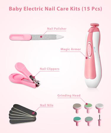 30 in 1 Baby Healthcare & Grooming Kit | Portable Electric Nail Trimmer Set | Newborn Nursery Care Essentials with Medicine Dispenser & Haircut Tools - Pink - Buy Online on GoSupps.com