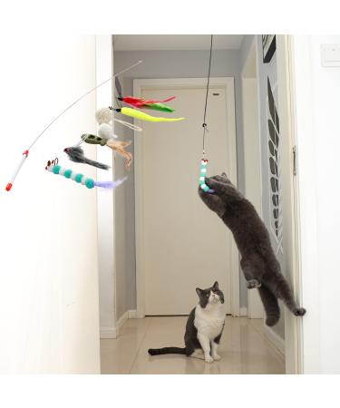 CZPET Cat Toys Kitten Toys Jump Exercise Interactive Toy-Replaceable Door Elastic Rope Automatic Toy Funny Cat Teaser Stick Various Developmental Puzzle Toys Catnip Feather Little Mouse Toys 9PCS