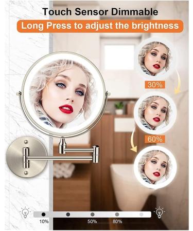 Wresetly 8In Chargeable Vanity/Bathroom Double Side Mirror 1X/10X Enlarge LED&3Color Temp Touch Screen 360 Rotat C - Buy Online on GoSupps.com
