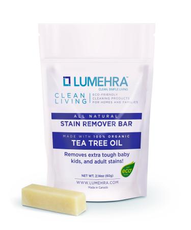 Natural Stain Stick - Removes Tough Baby Stain Kids Stain Food Stain on Clothes and Carpet Eco friendly Biodegradable made with Tea Tree oil Essential Oils 60 gram laundry stain stick