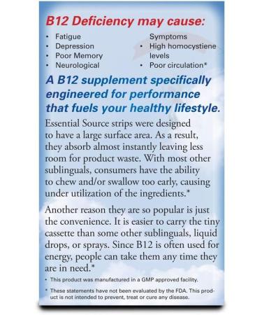 Essential Source Vitamin B12 Strips - 1000 mcg Methylcobalamin - Minty Flavor - 30 Day Supply - Buy Online on GoSupps.com