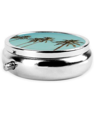 Buy Palm Tree Round Pill Box - 3 Compartment Travel Organizer for Vitamins & Medications | Portable Mini Decorative Pill Case - Buy Online on GoSupps.com