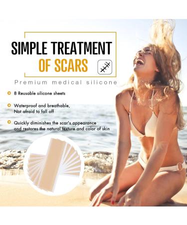Silicone Scar Sheets 8 PCS Reusable Silicone Sheets for Scar Removal Professional Gel Scar Repair Treatment for Skin Trauma Surgery Burn Acne C-Section Scars White - Buy Online on GoSupps.com
