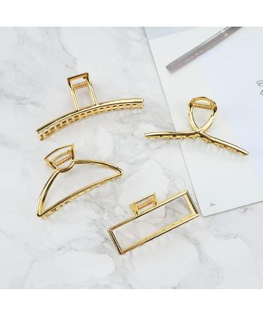 4 Pieces Large Gold Metal Hair Clips - Strong Slipproof Claw & Hollow Fix - Vintage Geometric Irregular Hair Accessories for Women & Girls - Buy Online on GoSupps.com