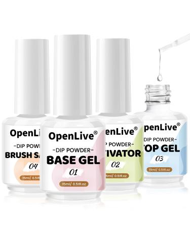 Dipping Powder Liquid Set Steps 1-4 (Base Coat Activator Matte Sealer Cleaning Brush Water) and 4 Nail Replacement Brushes Large Capacity Suitable for Nail Art Beginners.