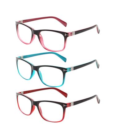 Kerecs 3 Pack Reading glasses women Spring hinges good glasses of high quality rectangular comfortable women reading aid (1.5 3 color) 1.5 3 Mix color - Buy Online on GoSupps.com
