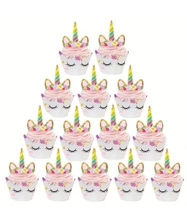 Enchanting Unicorn Cupcake Wraps and Topper Set - 24pcs Girls Birthday Parties Princess Party Decor Fantasy and Unicorns | Party Supplies | Cake Decor | Baking Supplies