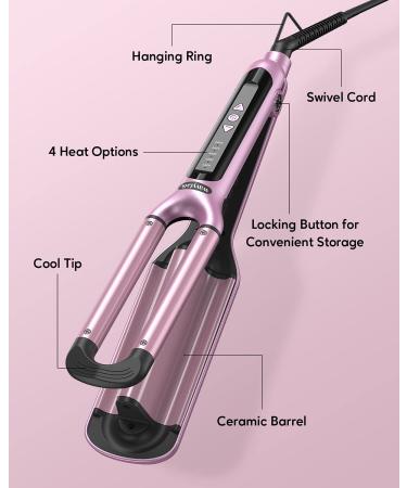 Wavytalk Beach Waves Curling Iron 3 Barrel Hair Waver Crimper Wand - Adjustable Heat, Ceramic, Dual Voltage - Pink - Buy Online on GoSupps.com