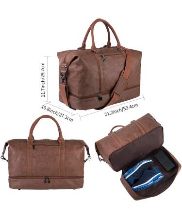 Waterproof Leather Travel Bag with Shoe Pouch - Large Weekender Duffel for Men or Women, Brown - Buy Online on GoSupps.com