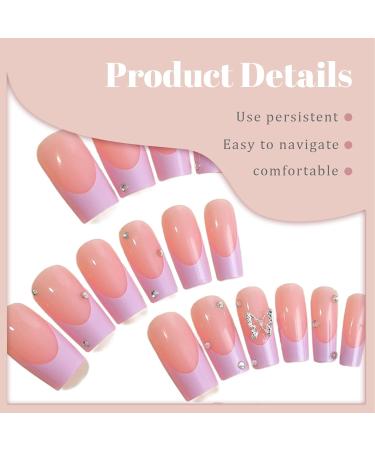 Kotkiddy 24pcs Long Press on Nails - Black French Tips Butterfly Rhinestone Glossy Coffin Fake Nails - Full Cover Stick On Nails - Buy Online on GoSupps.com