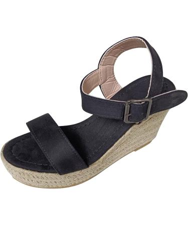Rvidbe Women's Platform Wedge Sandals with Ankle Strap - Black, Size 8 - Buy Online on GoSupps.com