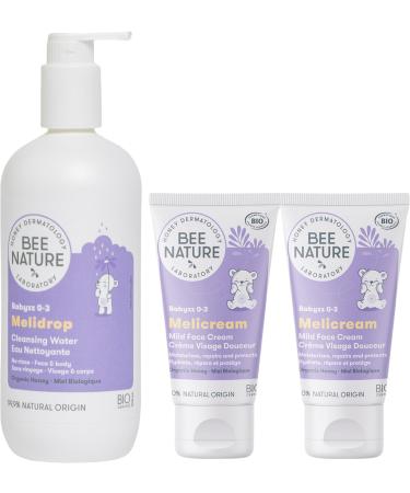Bee Nature - Organic Baby Cleansing Water without Rinsing 500 ml - Organic Face Moisturizing Cream 2 x 50 ml - Pack 100% Recyclable