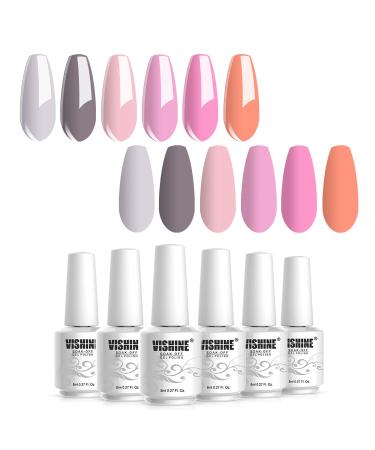 Vishine Gel Nail Polish Kit Set of 6 Color Pink Series UV LED Soak Off Gel 8ml Professional for Home Salon DIY Nail Art Gift Set