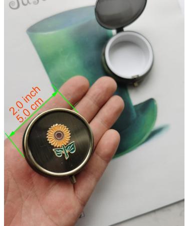 Sunflower Travel Pill Box Organizer - Cute & Portable Vitamin Holder for Purse - Vintage Bronze Metal Daily Medicine Case - Ideal for Travel & Health - Buy Online on GoSupps.com