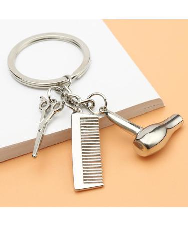 Hair Dryer Keychain Cute Hairdresser Comb Scissors Hair Dryer Keychain | Hairdresser Hair Stylist Jewelry Fashionable Pendant For Salon Graduation Jewelry Silver - Buy Online on GoSupps.com
