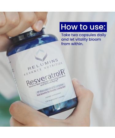 Relumins Resveratrol 600mg Supplement High-Potency Antioxidant with Grape Seed & Red Wine Extract Supports Skin Heart Health & Immune System 120 Vegan Capsules - Buy Online on GoSupps.com
