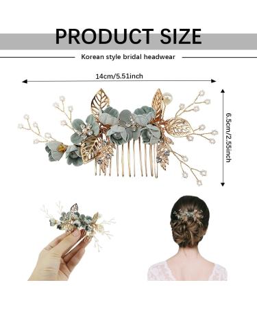 FERCAISH Wedding Hair Comb Flower Crystal Bridal Hair Accessories Pearl Leaf Headpiece for Wedding Bride Bridesmaid (Green) Mint Green - Buy Online on GoSupps.com