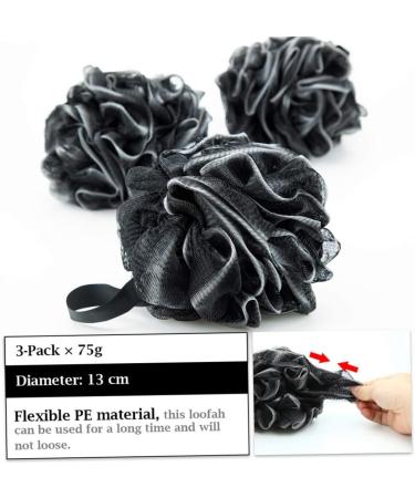 3Pcs Eco-Friendly Large Bath Loofah Sponge | Body Scrubber & Exfoliator for Clean Skin | Black - Buy Online on GoSupps.com