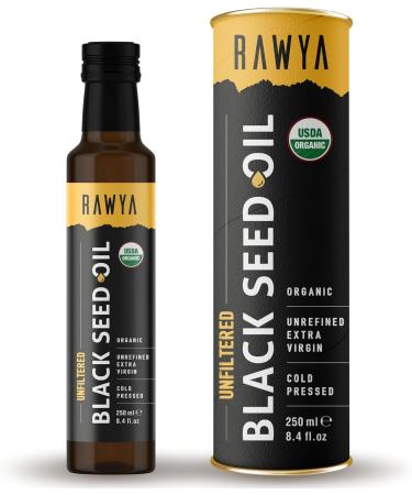 RAWYA Black Seed Oil Organic Unfiltered 2 Bottles (2x250 ml) Cold Pressed Glass Bottle Nigella Sativa Oil Non-GMO Black Cumin Seed Oil also known as Kalonji Oil Nigella Oil Halal