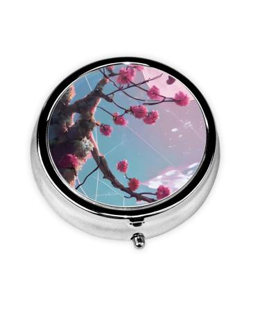 Small Pink Flowersround Pill Box 3 Compartments Round Pill Box Organizer for Purse Or Pocket Portable Travel Pill Box