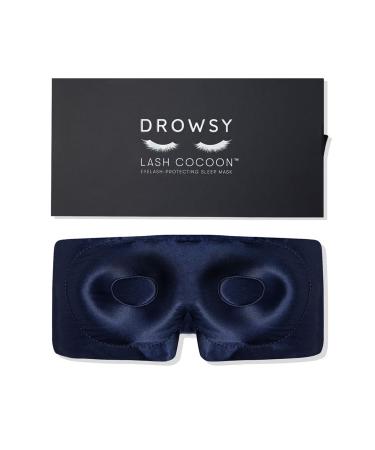 DROWSY Eyelash Protecting Silk Sleep Mask for Natural Lashes & Extensions. Deep Eye Cups Zero Pressure Total Blackout Full Wraparound (Midnight Blue)