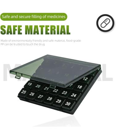 30 Day Large Pill Organizer - Moisture-Resistant Travel-Friendly Squeeze Open Design for Vitamins & Medicine (Dark Green - Buy Online on GoSupps.com