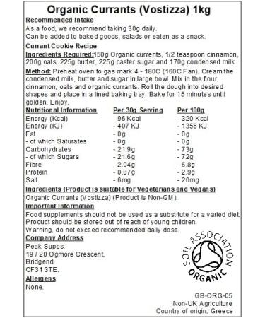 Organic Currants - 1kg - Vostizza - Baked Goods - Sundried - Buy Online on GoSupps.com