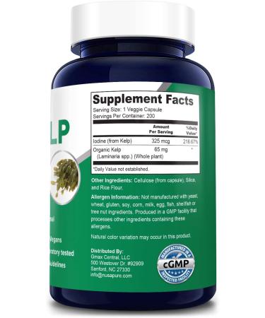 Organic Sea Kelp 325mcg - 200 Veggie Capsules, Non-GMO & Gluten Free - Buy Online on GoSupps.com