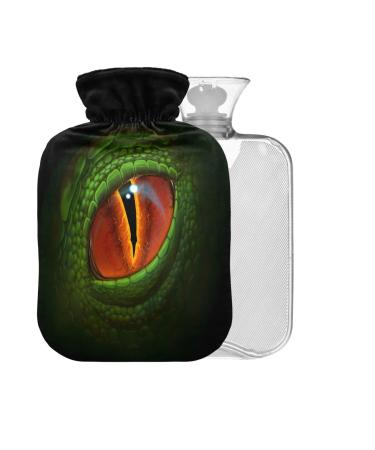 Green Dragon Eyes Hot Water Bottle with Cover 1L Small Hot Water Bag for Pain Relief Hot and Cold Compress BPA Free