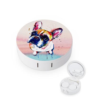 FRENCH BULLDOG Round Contact Lens Case Print Portable Contact Lens Box Kit with Mirror Cute