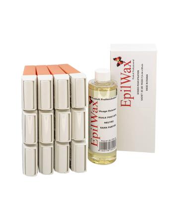 Epilwax-refill pack with: 12 roll-on cartridges with honey 1 pack with 100 fleece strips for hair removal and 1 bottle with 250 ml of neutral oil after hair removal (argan) argan 120 g (10 pack)