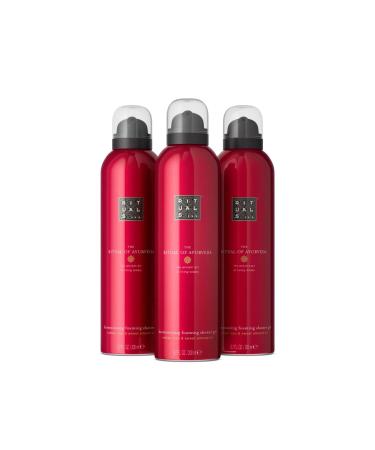 RITUALS The Ritual of Ayurveda Shower Foam | Shower Gel with Indian Rose and Sweet Almond Oil | Balancing Scent | Beneficial Pack 3 x 200 ml