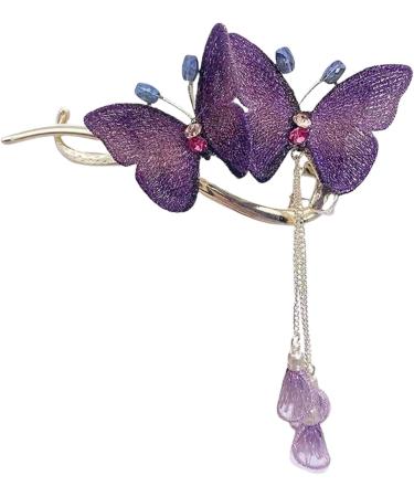Lesunbak Butterflies Tassel Grab Clip - Elegant Hairpin & Clip For Women Rhinestone Tassel Hair Chain Chic Hair Accessories Nonslip Grip Embellished With Rhinestones For Daily Use Purple - Buy Online on GoSupps.com
