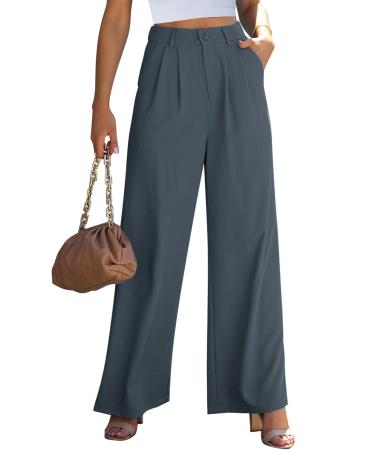 Vetinee Wide Leg Casual Dress Pants for Womens High Waisted Work Pants with Pockets Trousers for Business Office XL Folkstone Gray