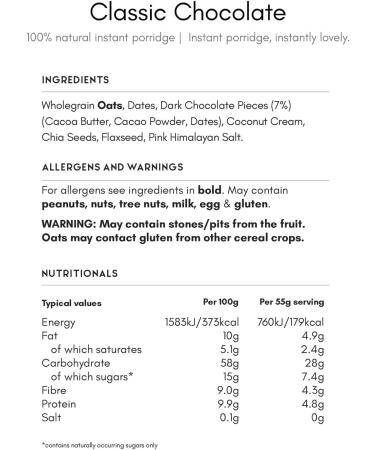 Great British Porridge Co. Classic Chocolate Gluten-Free Instant Oatmeal - 2 x 385g Pouches | Naturally Sweet & Creamy | 100% Natural Plant Based High Fibre Oats - Buy Online on GoSupps.com