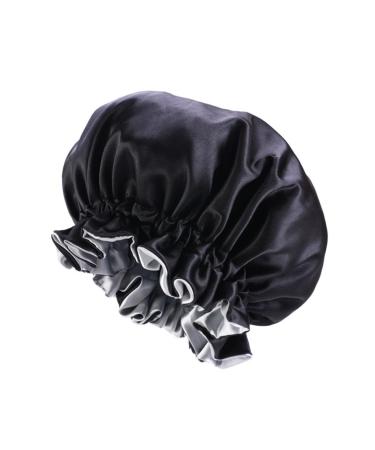 SHFANYUA Satin Bonnet Silk Bonnet Showers Caps for Women Hair Bonnet Braid Bonnet Double-Layer Adjustable Sleeping Bonnets One Size Black