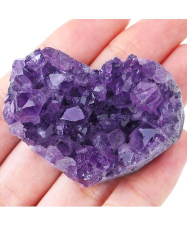 YATOJUZI Amethyst Crystal Cluster 1.5"-2" Heart Gemstones Stones and Healing Crystals Natural Amethyst Mineral Geodes Reiki Energy Gifts for Women Men 1PCS