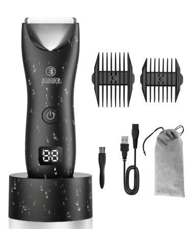 ENSSU Body Hair Trimmer for Men with Light No Nicks Ball Trimmer Men Waterproof Pubic Groin Hair Trimmer for Men Rechargeable Body Groomer with Standing Recharge Dock& LED Display Black