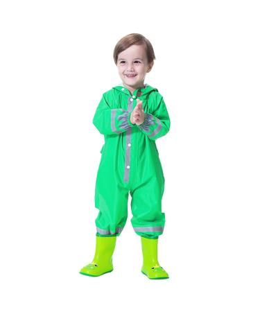 De feuilles Kids Button Rain Suit All-in-one Waterproof Puddle Suits Hooded Raincoat Jumpsuit 4-6 Years Green Frog