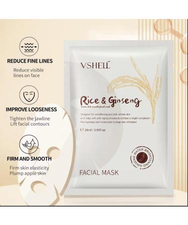 Korean Ginseng Rice Facial Mask 10 Pack - Vegan Vitamin C & Brightening Sheet Masks - Buy Online on GoSupps.com