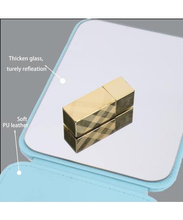 Portable PU Leather Makeup Mirror with Adjustable Stand - Perfect for Camping, Home Vanity, and Office Desk - Small Blue - Buy Online on GoSupps.com