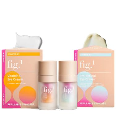 Fig.1 AM/PM Eye Cream Duo Vitamin C + Pro-Retinol for Dark Circles Puffiness & Wrinkles | Anti-Aging Under Eye Creams for Men & Women | Refillable Fragrance-Free | 2 x 0.5 oz