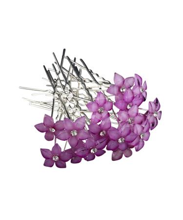 Crystal Rhinestones Flowers UShaped Hairpins for Brides/Bridesmaids/Prom/Sweet Sixteen/Quinceanera/Weddings - Set of 20 (Purple)